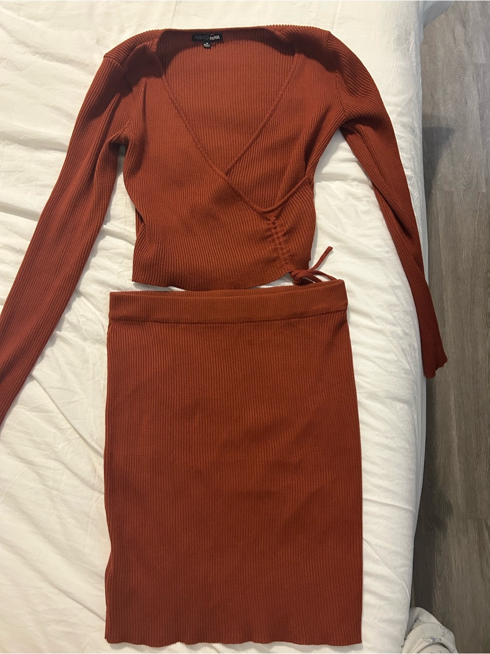 Rust Bodycon Mini Skirt set - Picture 2 of 4